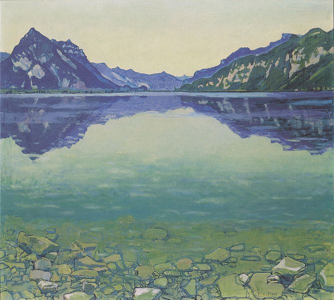 Ferdinand Hodler Thunersee mit symmetrischer Spiegelung vor Sonnenaufgang